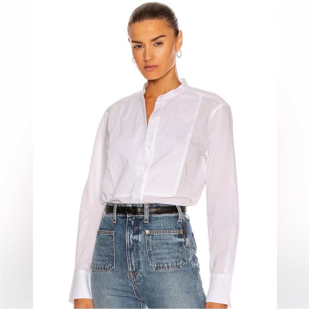 Equipment White Cotton Tuxedo Button-Up XS